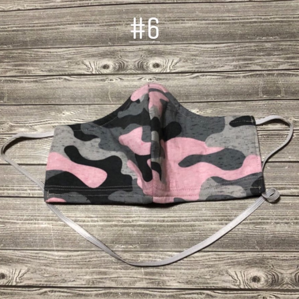 Pink grey camo face mask